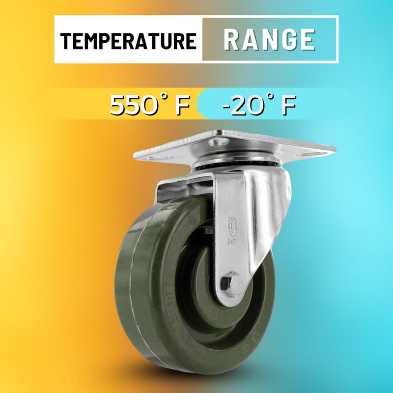 CasterHQ Z20P2431NGD High-Temperature Caster - 4" Epoxy Resin Wheel, Zinc Plated Steel Yoke, 5/16" Precision Bearing | Heavy-Duty Plate Mount Caster for Industrial Use - Image 3